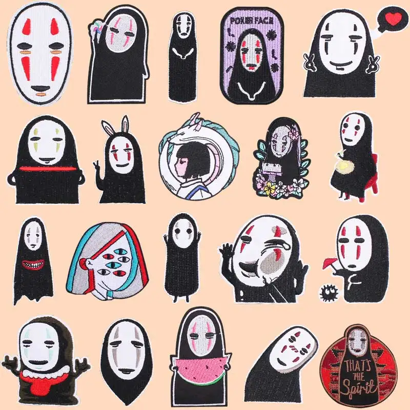 

Japanese No Face Spirited Away Patches for Clothes Fashion Anime Patch Badges Faceless Man Iron on Embroidery Patches Stickers