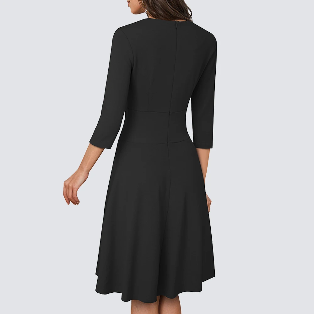 Осенние женские классические платья в стиле пэчворк с V-образным вырезом