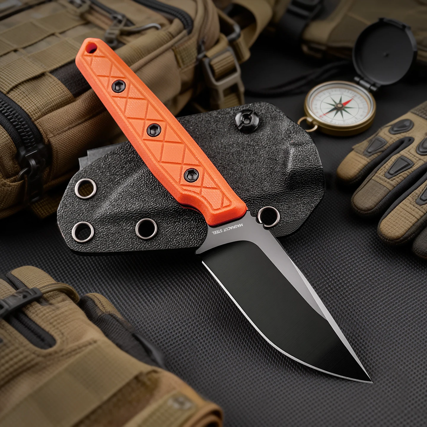 Фото Нож Hx Outdoors Cassic Magnacut, премиальные стильные ножи, карманный нож с фиксированным клинком 2,95 дюйма, оранжевая рукоять G10, 62Hrc, Kydex, дропшиппинг №2