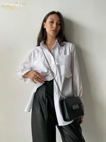 clacive fashion woman blouses 2022 casual slim lapel long sleeve office lady shirts elegant chic white tops female clothing
