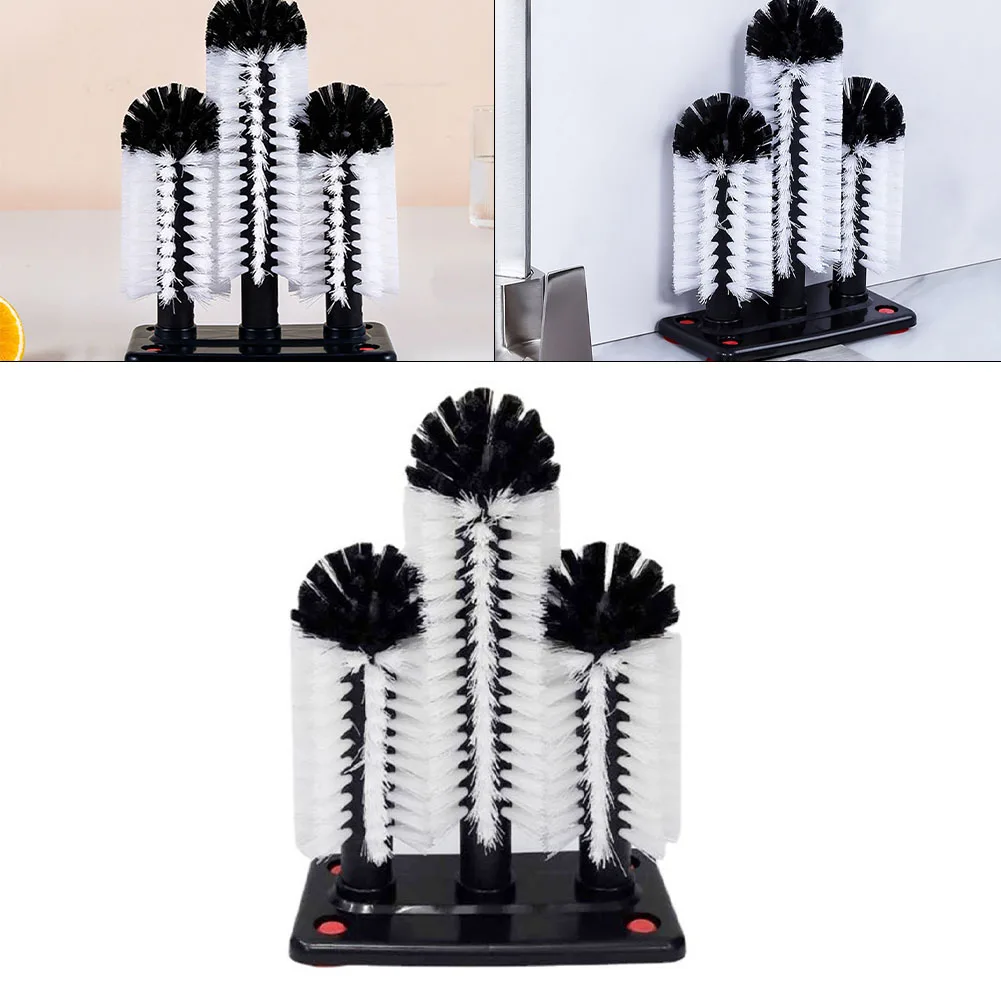 

Bar Glass Cleaner For Sink Glass Cup Washer With Suction Base 3 Head Bristle Kitchen Sink Suction Cleaning Brush Cup Cleaning