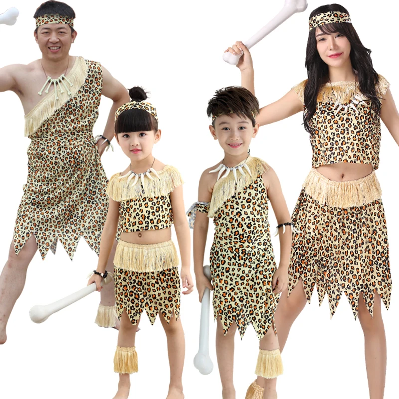 

Halloween Costumes Adult Indian Primitive Caveman Costume for Men Women Purim Party Fancy Dress No Bone