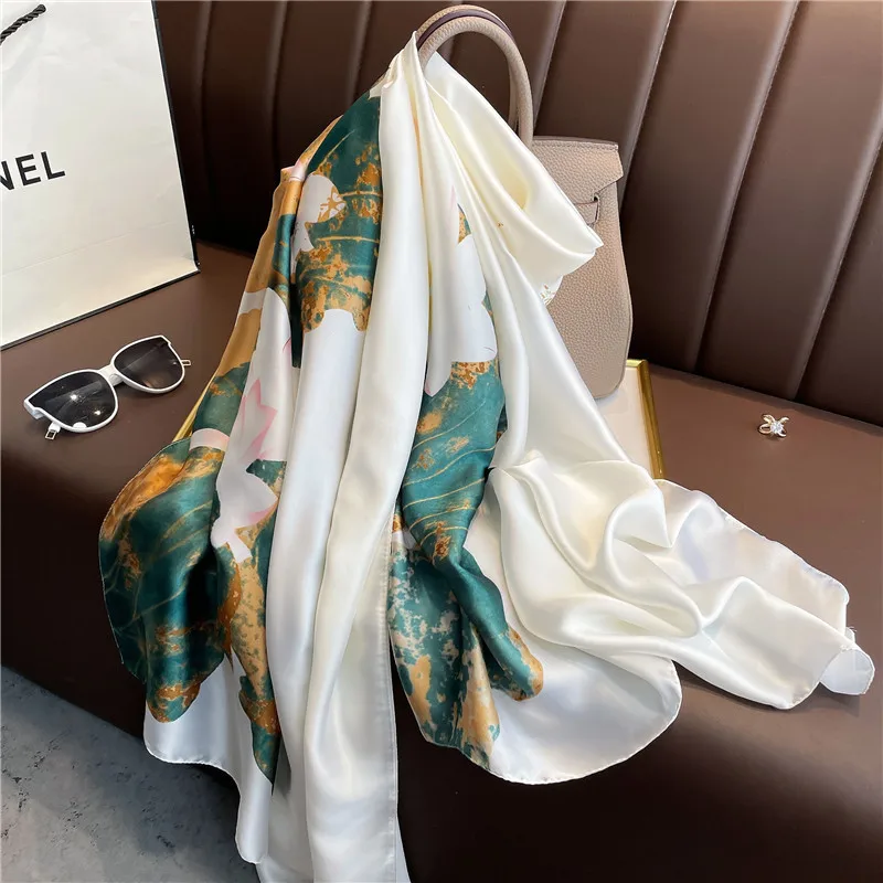 

180*90cm Luxury Brand Women Summer Silk Scarves Shawl Lady Wrap Soft Female Europe Designer Beach Bandanna foulard muffler pareo