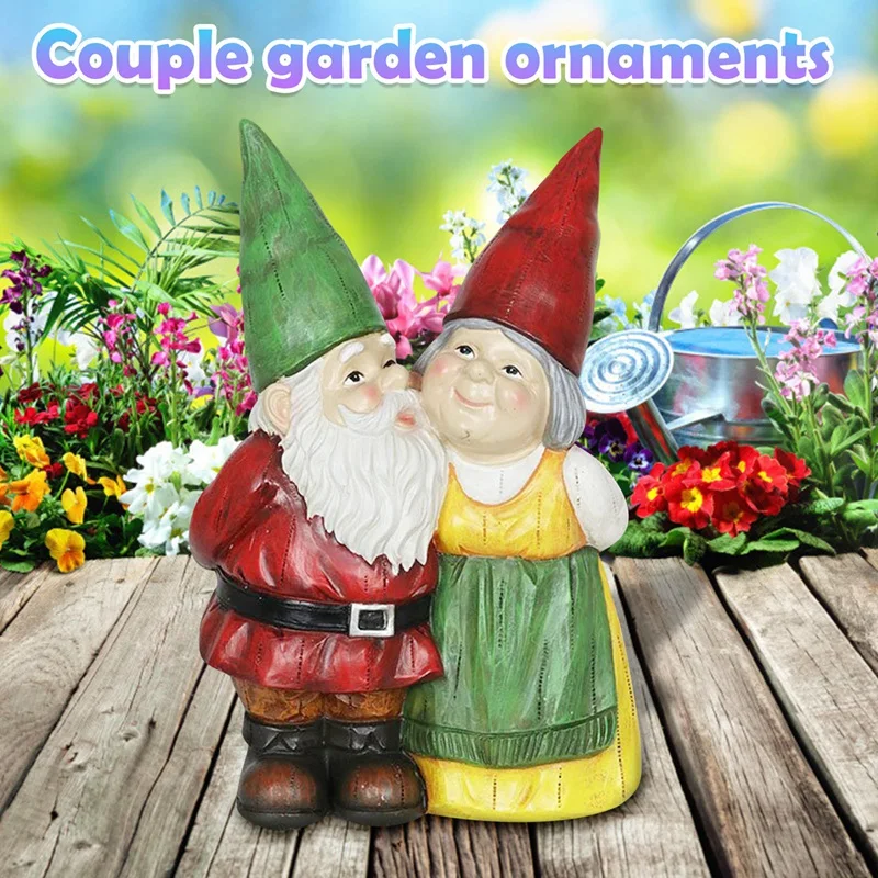

Resin Garden Gnome Statues Figurine Funny Dwarfs Desktop Decor Kissing Gnome Couple Indoor Outdoor Sculpture Ornaments