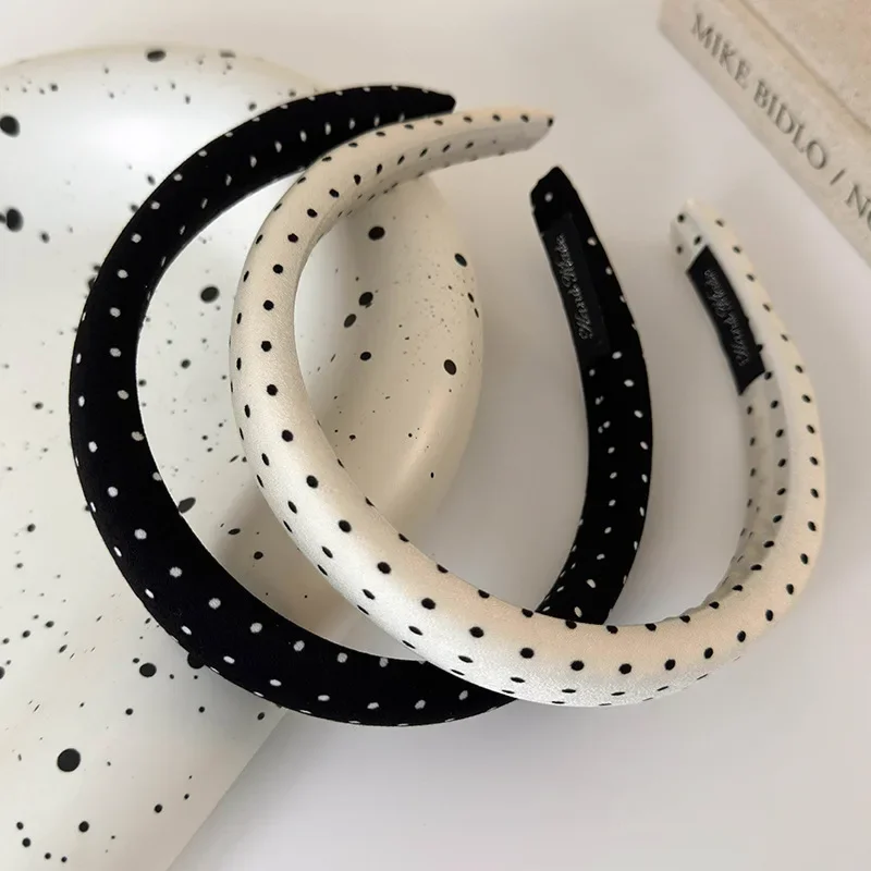 Retro Satin Polka Dot Sponge Headbands for Woman Fashion Temperament Hair Hoop Wash Face Hair Band Female Party Hair Accessories