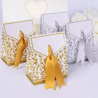 hot 10pcslot gold silver candy paper box with ribbon gift bags wedding favors sugar case birthday party decor mariage casamento