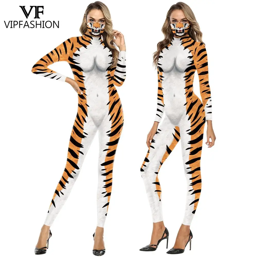 Женский комбинезон с длинным рукавом принтом змеи и тигра | Тематическая одежда
