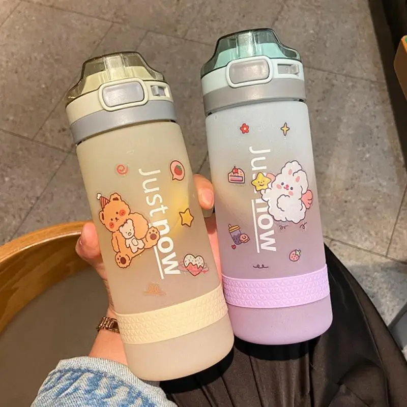 

600ml Large Capacity Water Bottle With Straw BPA Free Portable Outdoor Sport Kettle Cute Drinking Plastic Fitness Sports Bottles