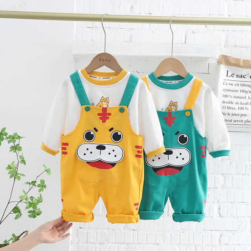 

Fashion Autumn Clothing Suit 2022 Cute Boys Clothes Sets New Kids Cartoon Long-Sleeve T-Shirt Printed Overalls 2-Piece 1-4 Years