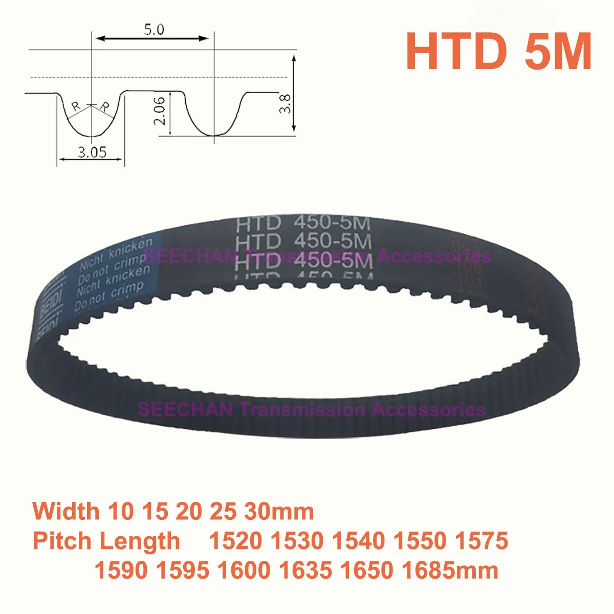 

HTD 5M Rubber Synchronous Timing Belt Width 10 15 20 25 30mm Perimeter 1520 1530 1540 1550 1575 1590 1595 1600 1635 1650 1685mm