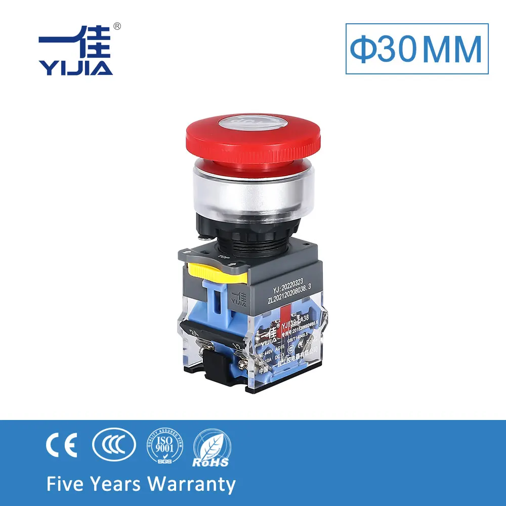 YIJIA 30 мм LA38A-11ZS кнопочный переключатель красная Грибовидная головка Кнопка аварийной остановки 1NO 1NC или 2NC