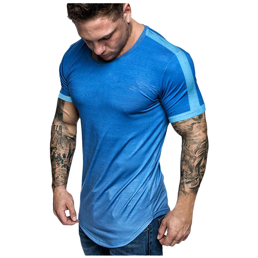 

Футболка мужская приталенная с круглым вырезом, модная Повседневная рубашка с коротким рукавом и градиентом, Свободный Топ, жилет, большие ...