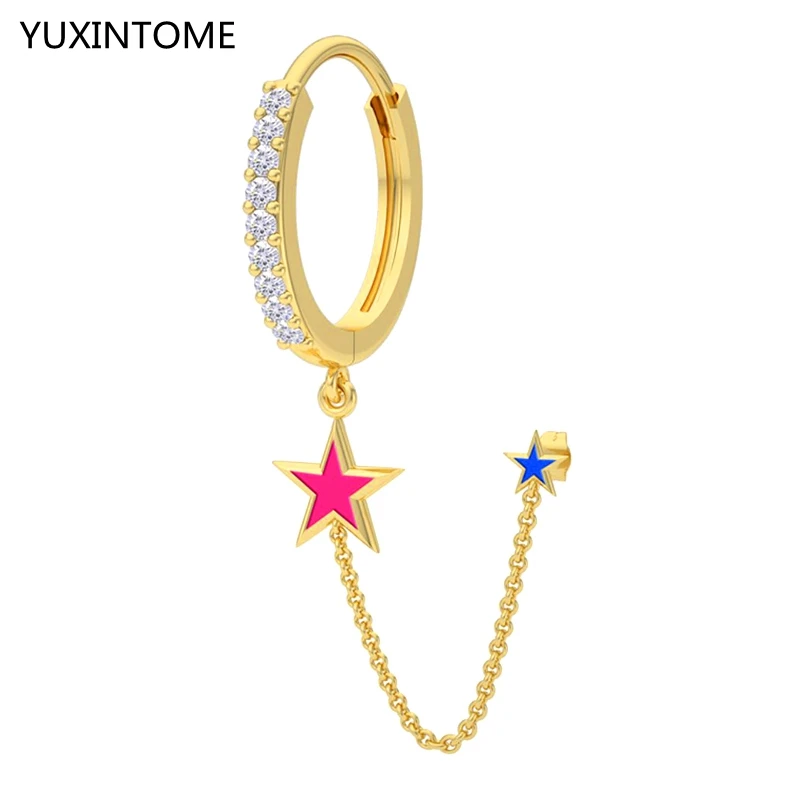 

Женские длинные серьги-цепочки с эмалью, Серьги-кисточки из стерлингового серебра 925 пробы с эмалью в форме звезды, с двумя отверстиями, один...