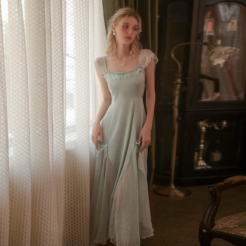 Women Fairy Skirt Fashion Gauze Perspective Dress Female Square Neck Short Puff Sleeves Backless Dress for Women's Nightdress