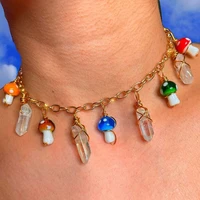 2022 new mushroom angel aura quartz crystal galaxy choker necklace gift for her best friend gift witchy
