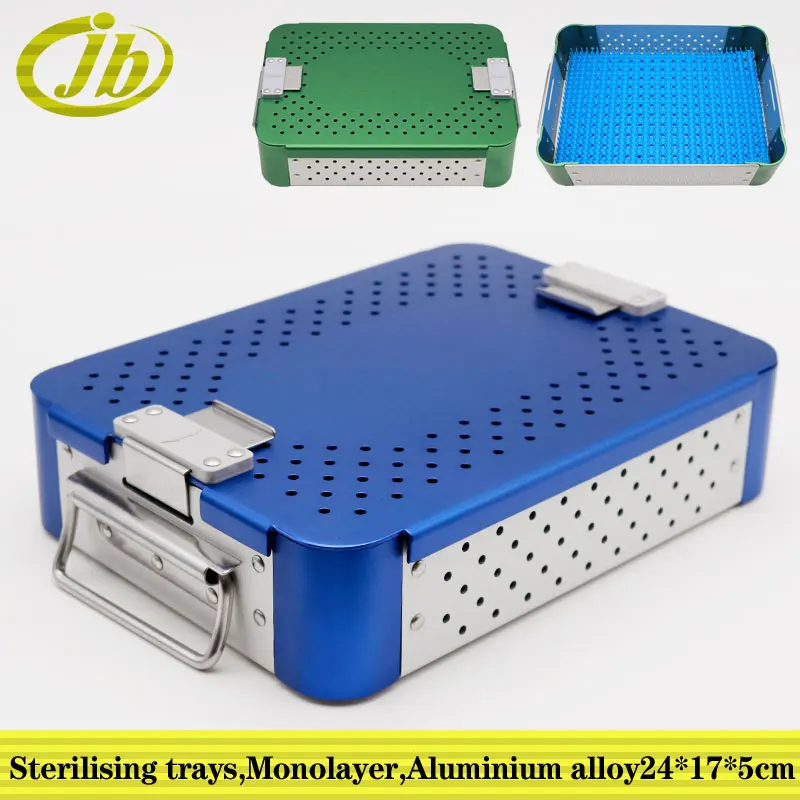 Sterilising trays green blue aluminium alloy monolayer 24*17.5*5cm medical surgical instruments the sterilization box