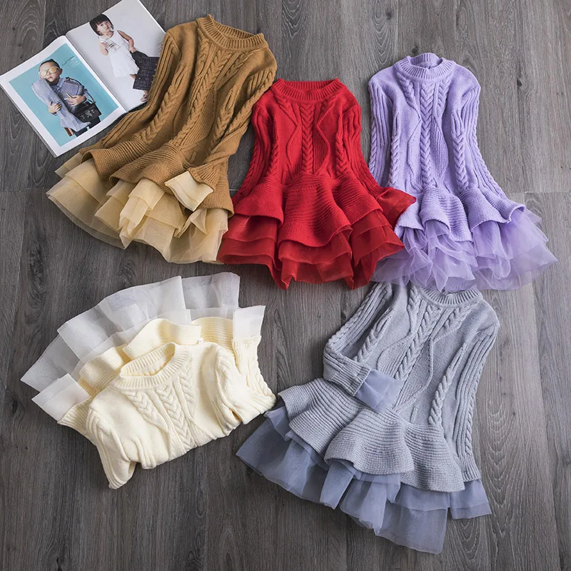 

Зима 2022, вязаное шифоновое платье для девочки, Рождественская вечеринка, детская одежда с длинным рукавом, Детские платья для девочек, Новог...