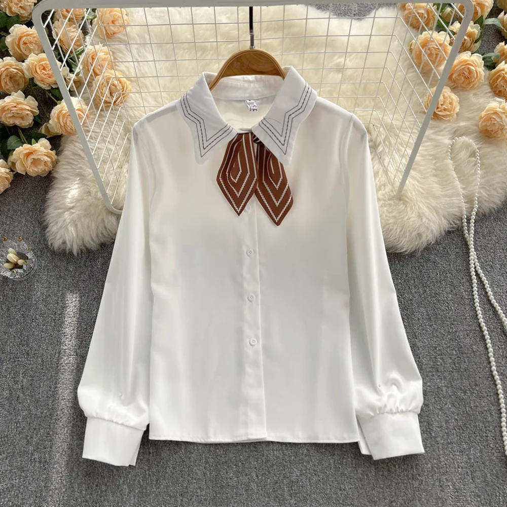 

Женская однобортная рубашка-поло с длинным рукавом и воротником-стойкой