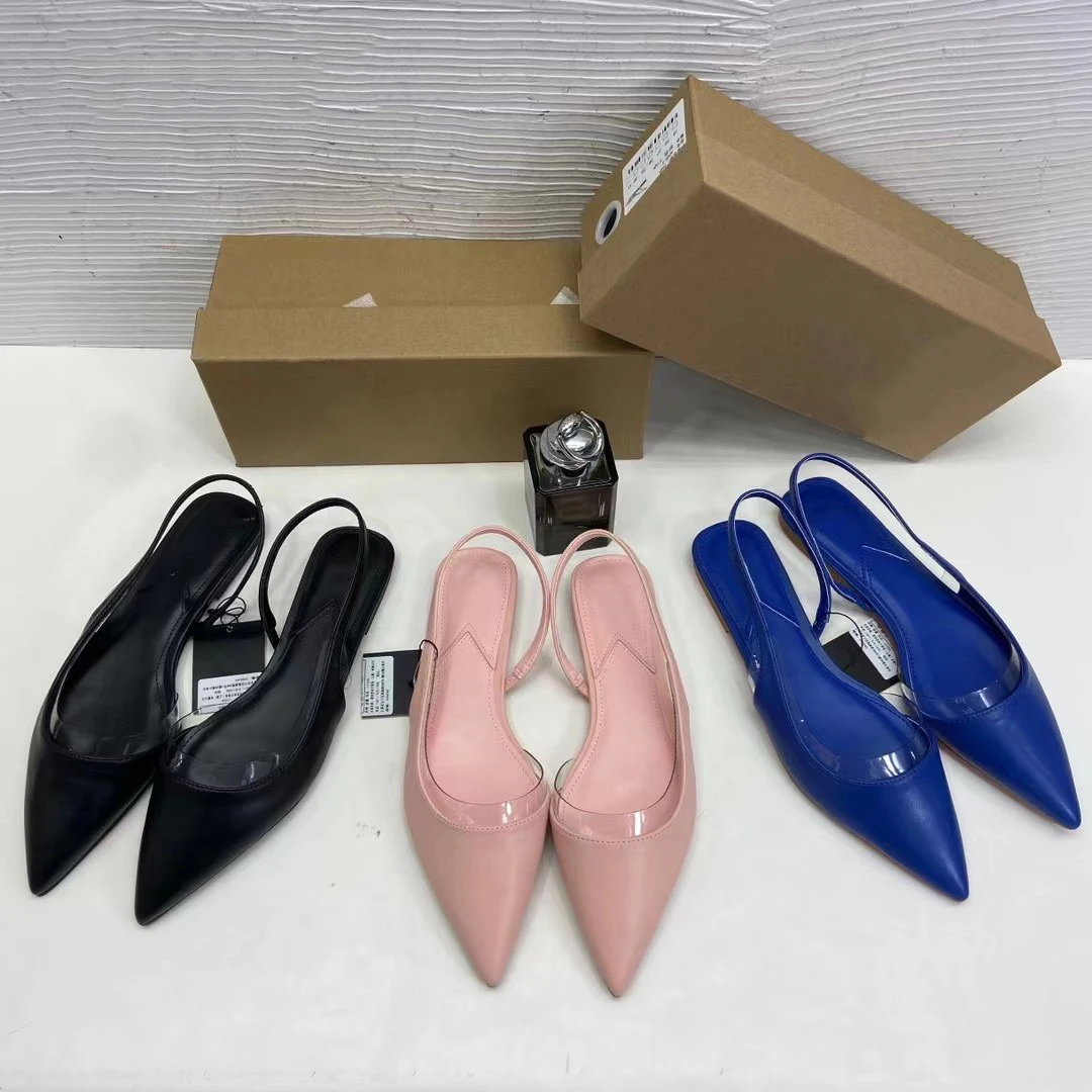 

Fashion Women Sandals Pointed Toe Summer Outside Slides Black Pink Blue PVC Transparent Sandals Flat Heeled Back Strap Sandals