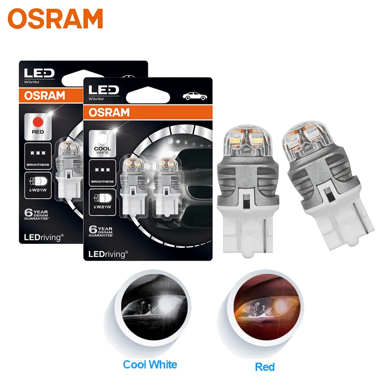 OSRAM LEDriving Премиум W21W W21/5W светодиодная сигнальная лампа 360 градусов белый красный T20 7440 7443 автомобильный тормозной фонарь заднего хода, пара