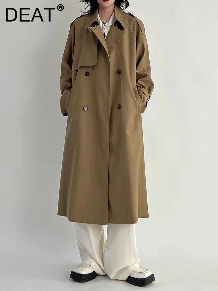 

Женский Тренч-пальто с поясом DEAT, ветровка с лацканами и карманами в стиле пэчворк, новинка зимы 2023, 7AB2153