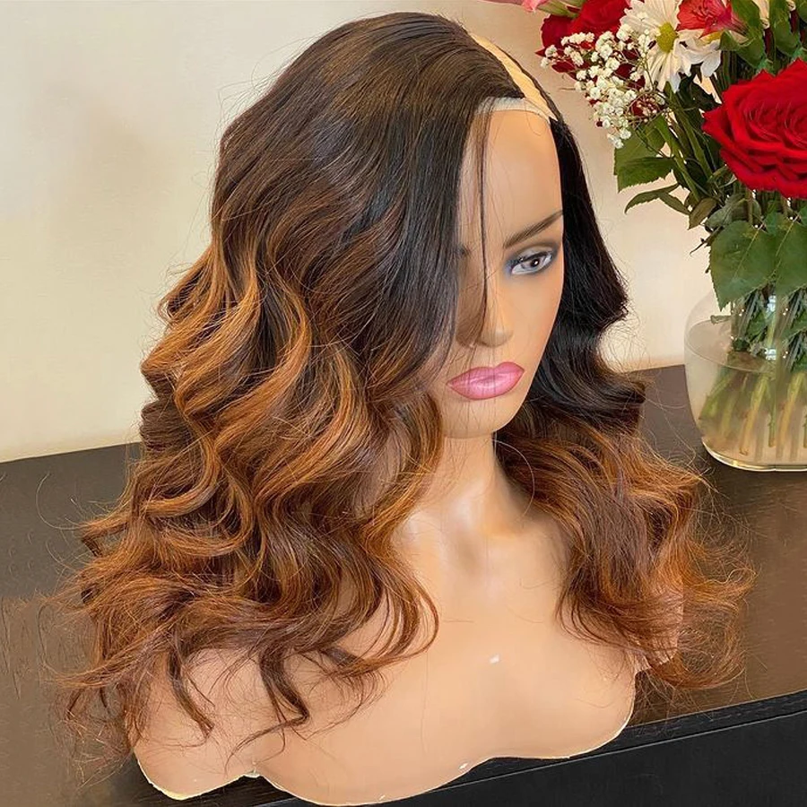 Ombre Blonde Free Part 24 inch Long Body Wavy U Part Wig European Remy Human Hair Wigs Jewish Soft Glueless Wig For Black Women