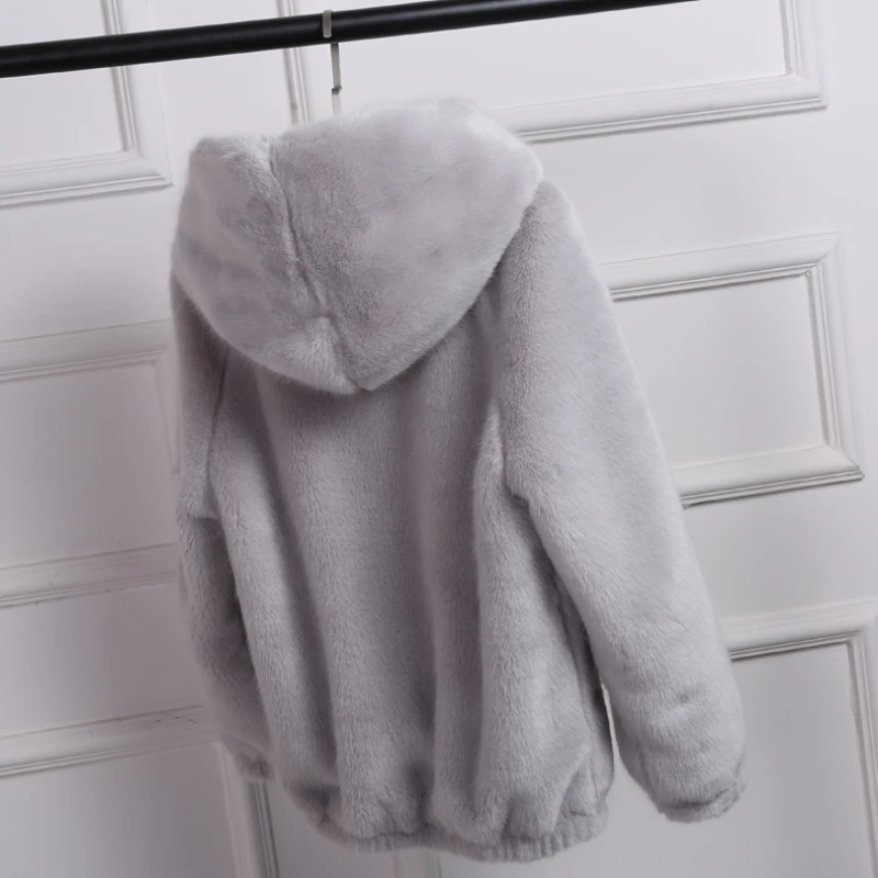 Winter Grass Mink Faux Fur Coat Lady Artificial Fur Hooded Soft 2021 Women's Jacket White Grey Pink Rabbit Imitation Fur Outcoat