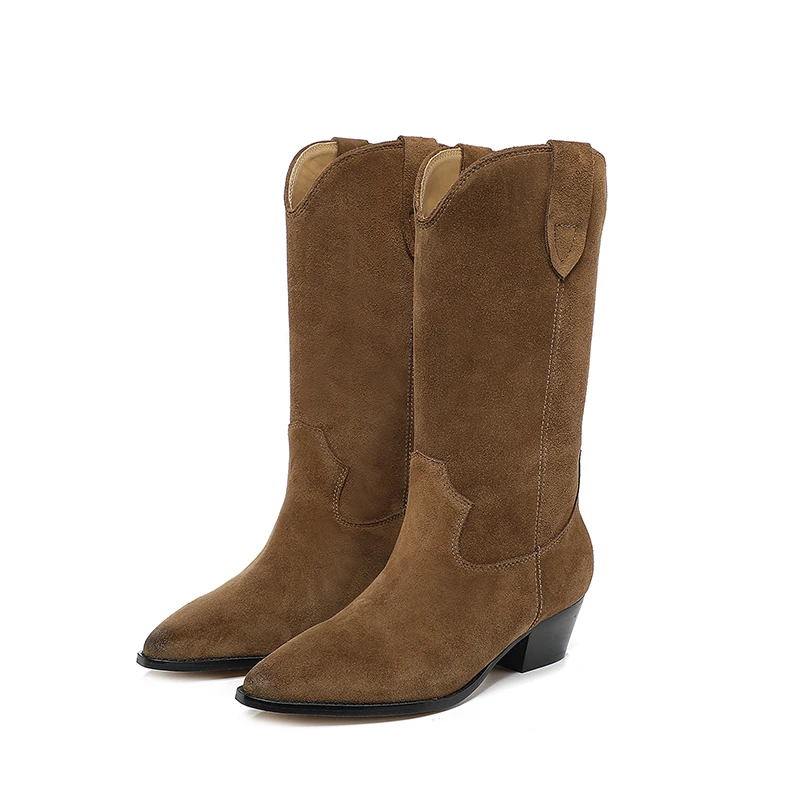 

Winter Chelsea Short Boots Genuine Leather Classic Long Boots Pointed Slope Heel Ankle Boots Simple and Comfortable Women's Boot