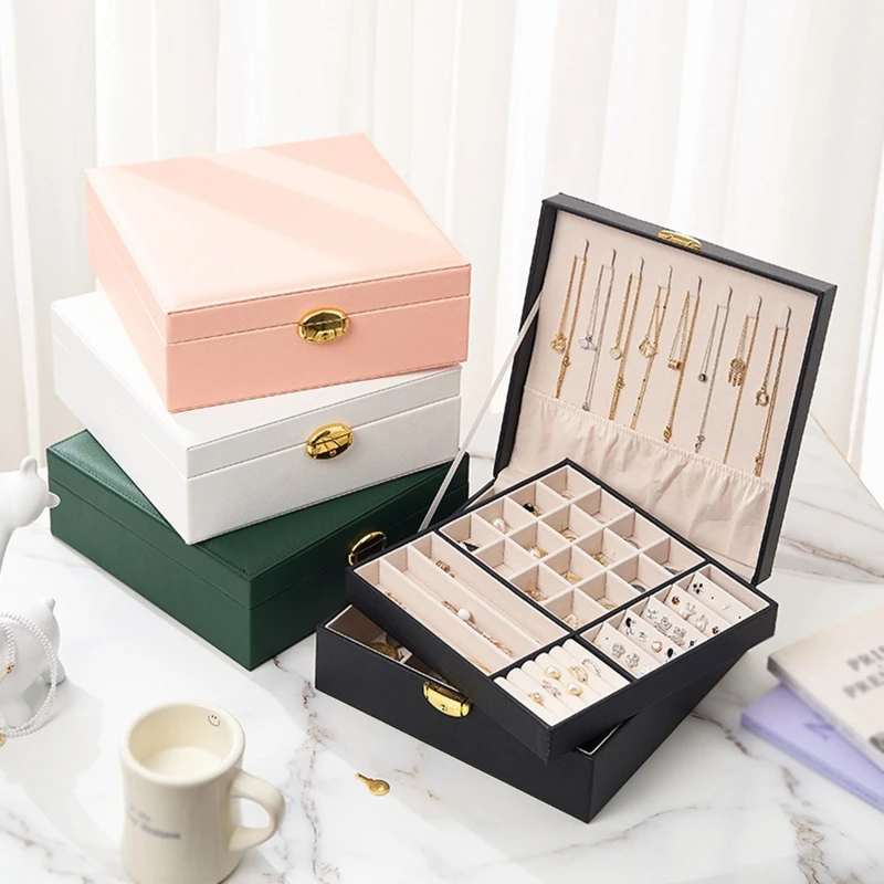 

Three Layers New Retro High Quality Pu Jewelry Box With Necklace Hook Earrings Ring Bracelet Storage Case