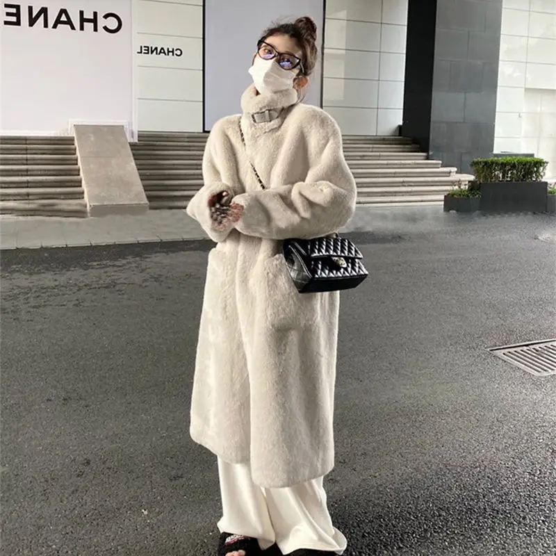 Winter Jacket Women 2022 New Long Korean Fashion Faux Fur Coat Women Stand Collar Plush Parkas Thick Warm Famale Clothing Tops