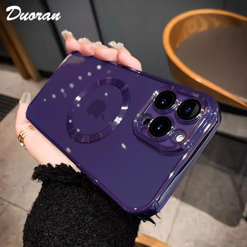 

Magsafe Magnetic Wireless Charging Clear Case For iPhone 14 11 Pro Max Plus 13 12 Mini Luxury Plating Lens Protection Back Cover