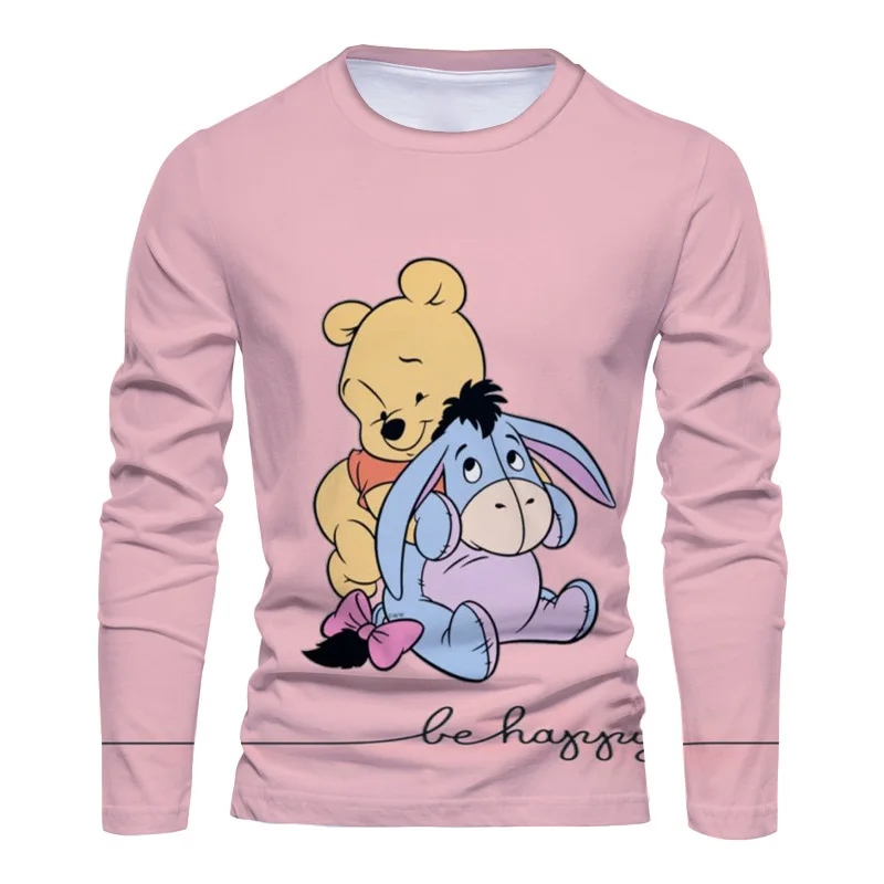 

2022 New Fall Streetwear Disney Brand Stitch and Winnie the Pooh Anime 3D Printed Casual Men's Crew Neck Long Sleeve T Shirt