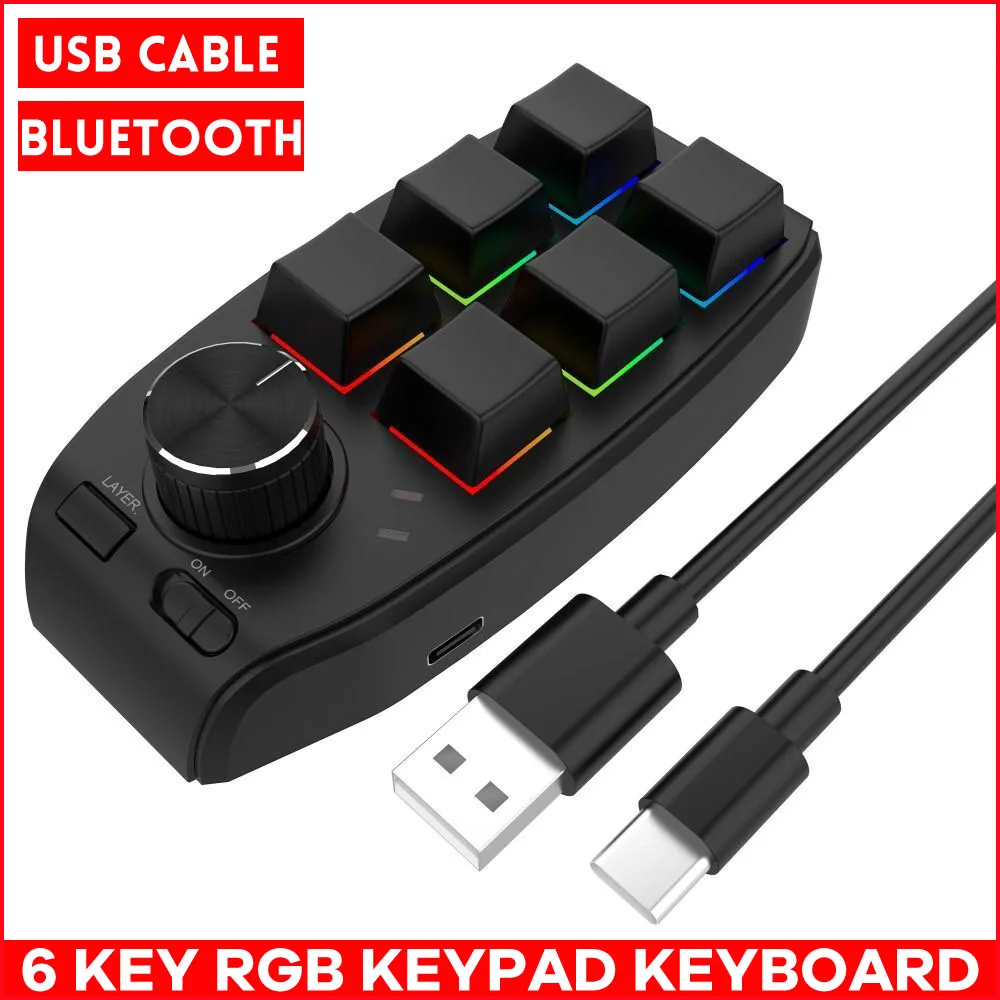 

Knob For PS Copy Paste Drawing Shortcut Keys Programmable 6 Keys RGB Keypad Macro Programming Mechanical Keypad