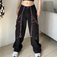 2022 new personality trendy top line jeans streetwear fashion streamer large pockets loose and thin hip hop pants women trousers