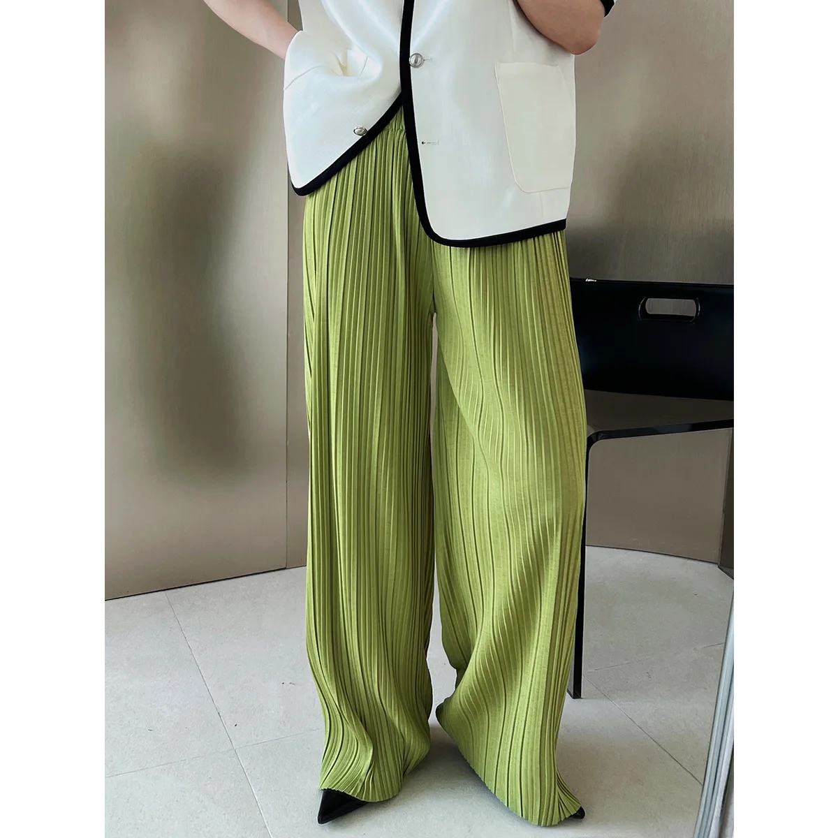 

SuperAen 2022 Women's Summer New Solid Loose Casual All Match Thin Pleated Mopping Wide-leg Pants