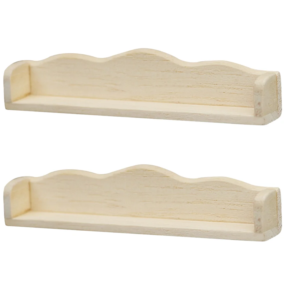 

2 Pcs Shelves Mini House Shelf Miniature Wall Stand Furniture Tiny Holder Wooden Stuff Model