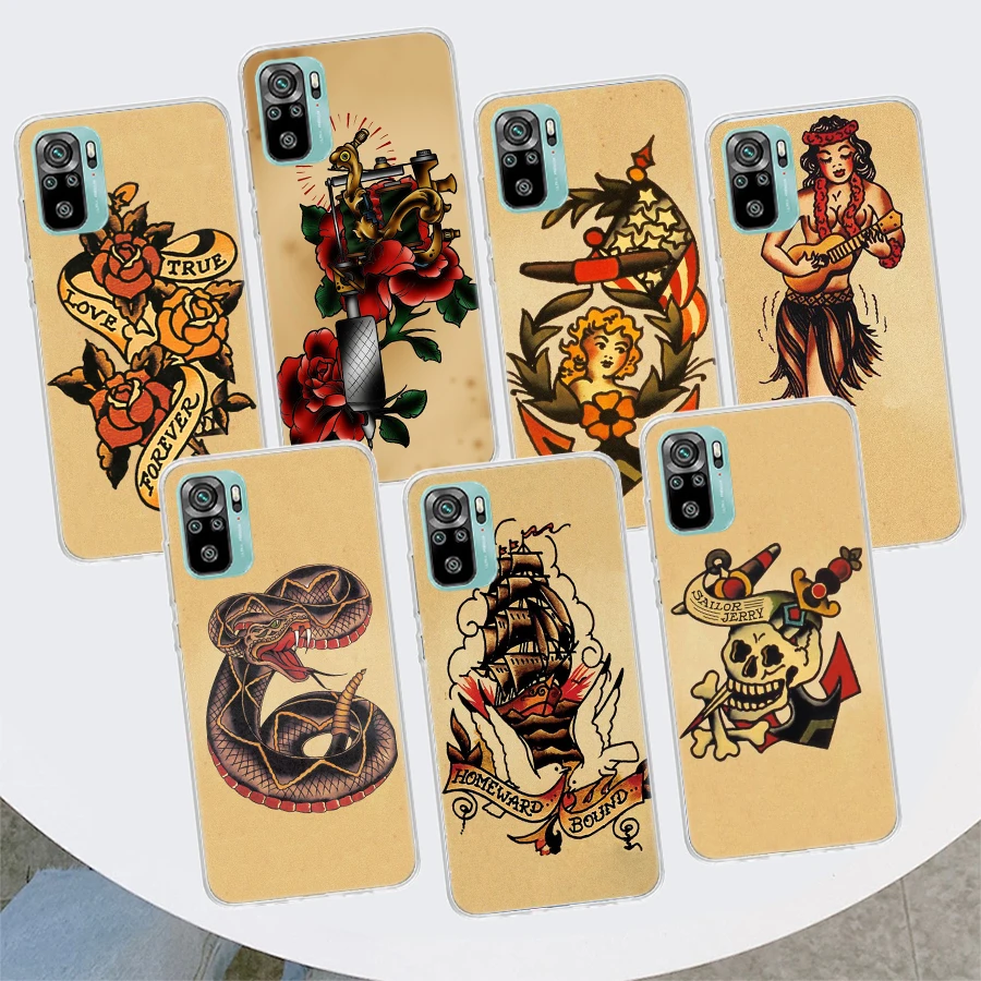 Чехол для телефона с татуировкой Сейлор Джерри для Xiaomi Redmi 12 12C 10 10C 10A 9T 9C 9A 9 8 8A 7 7A 6 6A K20 K30 K40 Pro S2