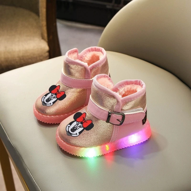 Детские теплые ботинки для снега с мультяшным принтом мышки короткие мальчиков и