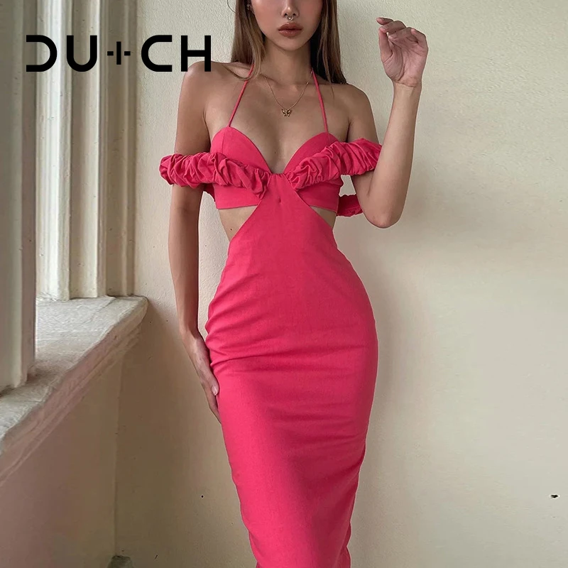 

CU-CH 2022 Hot Sale Summer Women Dress Midi Sleeveless Backless Y2K Boho Blue Bodycon Dresses Beach Party Club Casual