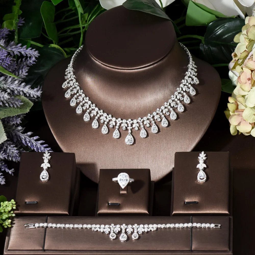 Fashion African Jewelry Set for Women Wedding Party Cubic Zirconia Water Drop Dubai Bridal Jewelry Indian Formal Occasion N-205