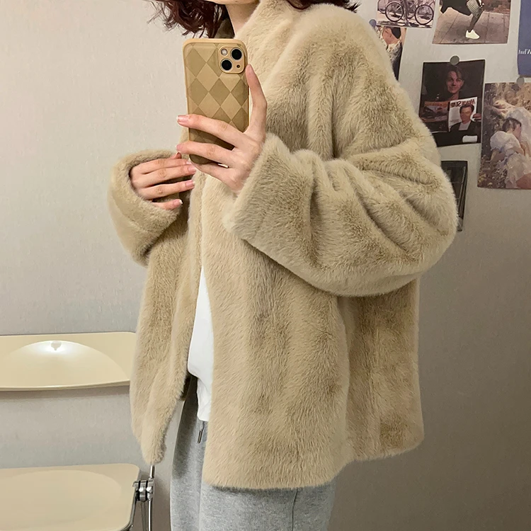 Women 2022 Autumn Winter New Faux Mink Fur Warm Coats Female Solid Color Casual Jackets Ladies Imitation Fur Overcoats U452