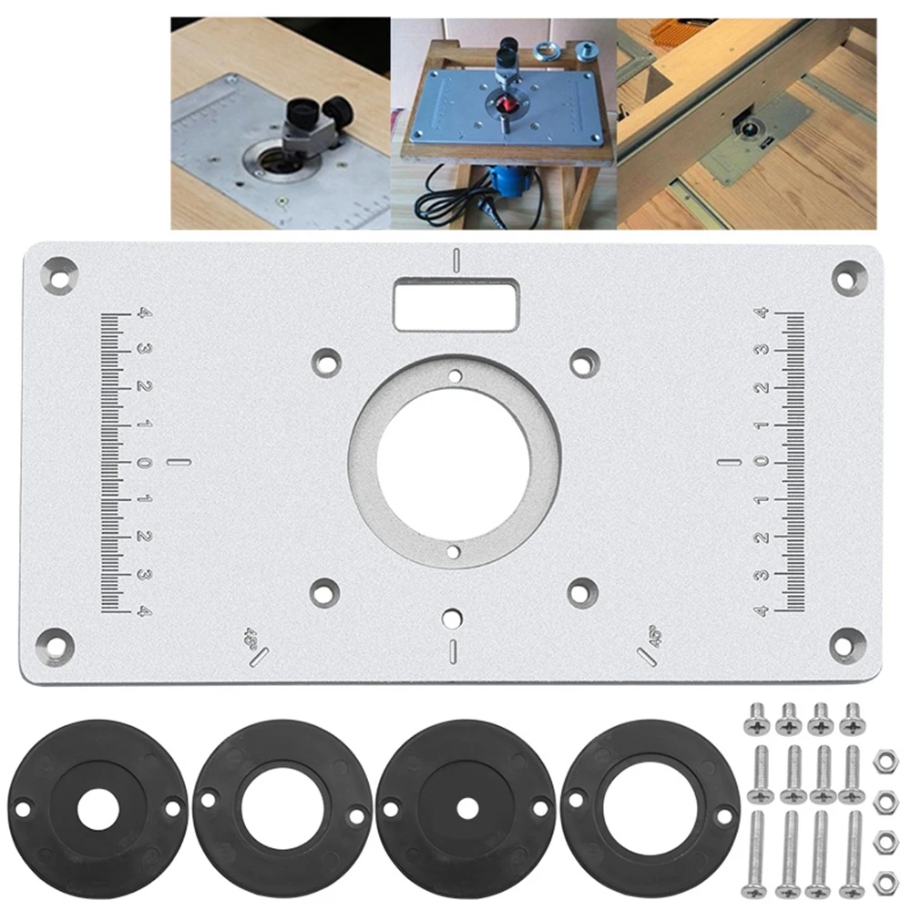 Router Table Insert Plate Woodworking Benches Aluminium Wood Router Trimmer Models Engraving Machine with 4 Rings Tools