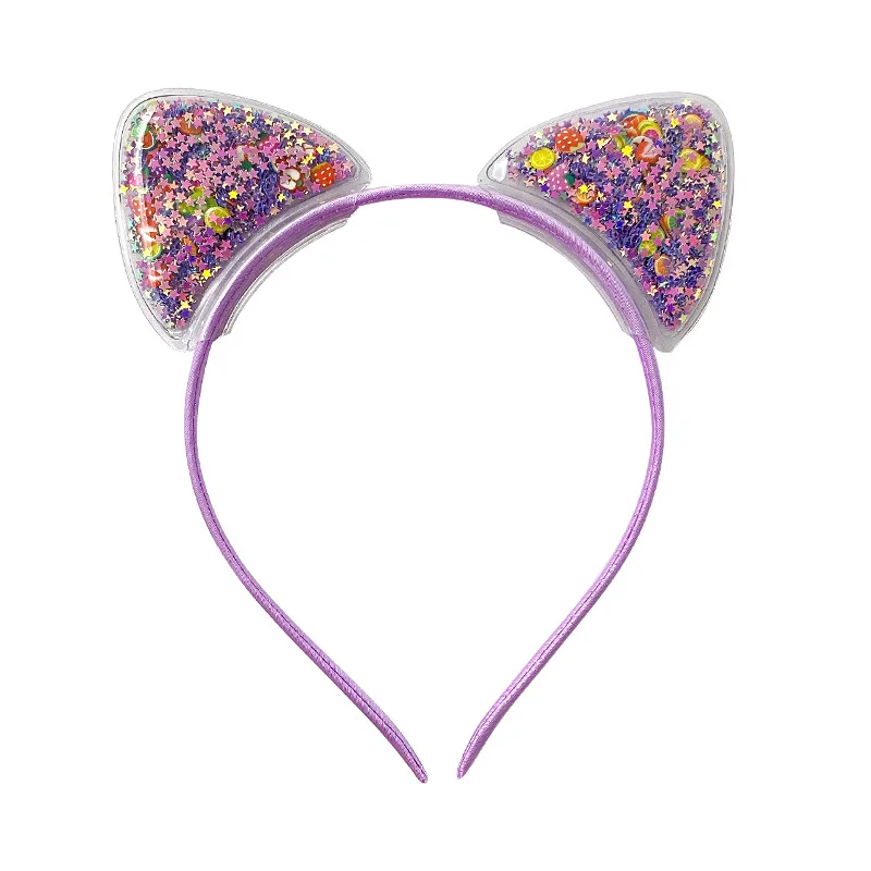 Glitter Cat Ear Hairband Girl Children Quicksand Crown Headband Cat Ears Party Hair Hoop Kids Hair Accessories Jewelry Headwear images - 6