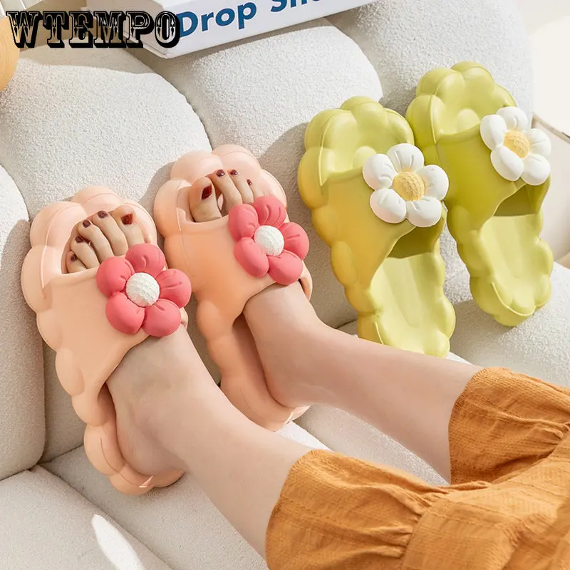 Women Slippers Home Wear Fashion Flower Beach Shoes Thick Platform Summer Sandals Lovely EVA Antiskid Flip Flops Dropshipping