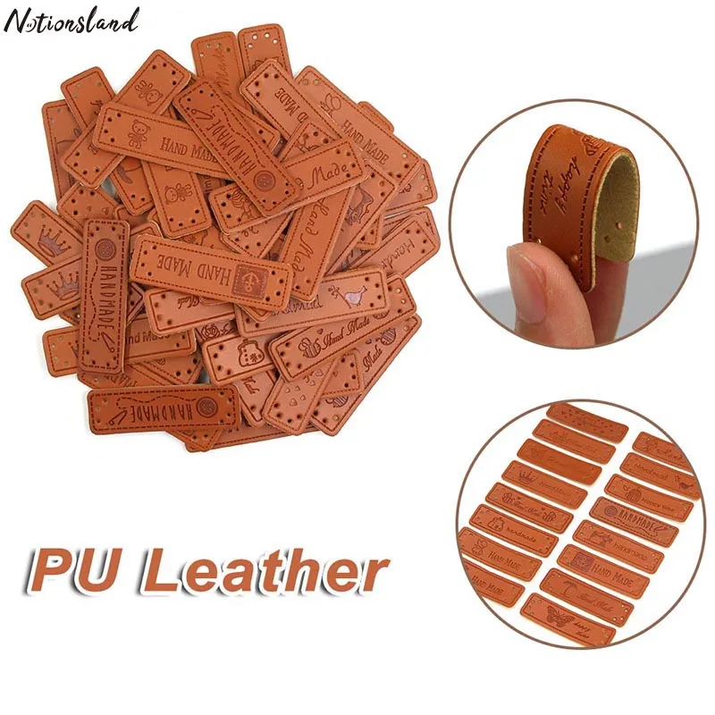 

30pcs Handmade with Love Heart PU Leather Tags Labels with Holes for DIY Craft Sewing Crochet Knitting Hats Supplies