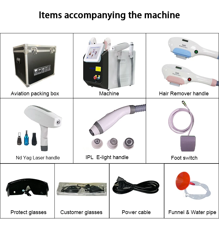 ADG Многофункциональный 4 в 1 360 Megneto OPT Nd Yag Лазер RF машина Удаление волос татуировок