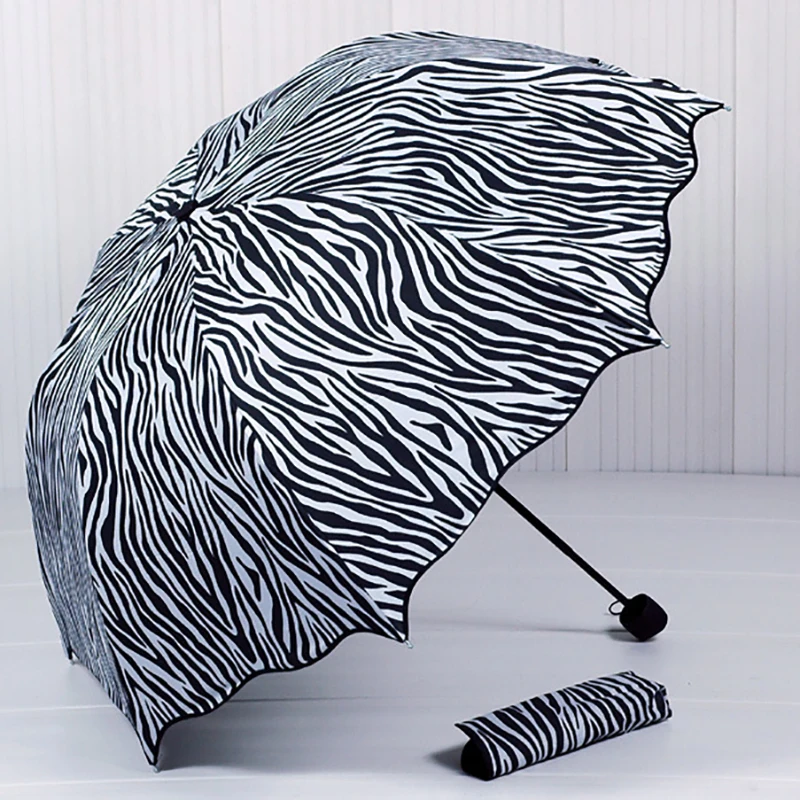 

Fashion Zebra Stripe Pattern 3-Folding Umbrella Rain UV Anime child Umbrella For Women Man Windproof Umbrellas