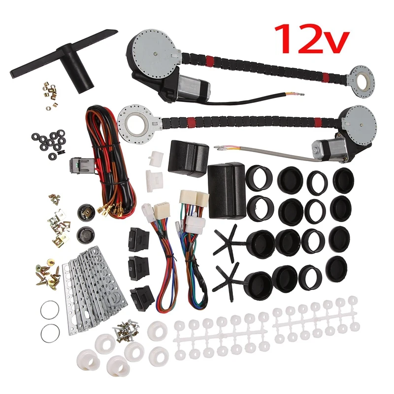

12V Car Electric Power Window Lift Regulator Conversion Kit Include 2 Switches 3 Harness For 2 Door Car Truck SUV