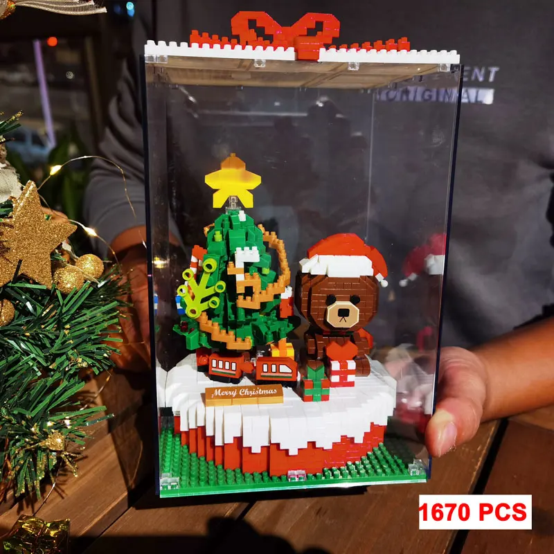 Рождественский мини-конструктор с бриллиантами в акриловой коробке медведь