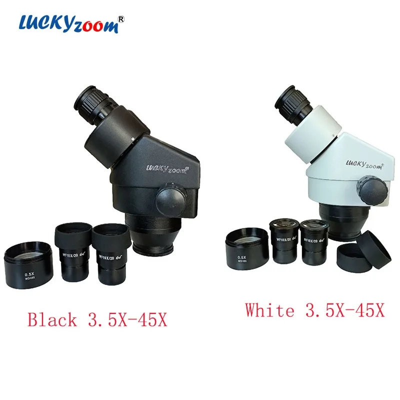 

3.5X-45X Binocular Microscope Head 10X Eyepiece Metal 0.5X Auxiliary Objective Len WD165mm Continuous Zoom Stereo Microscopio